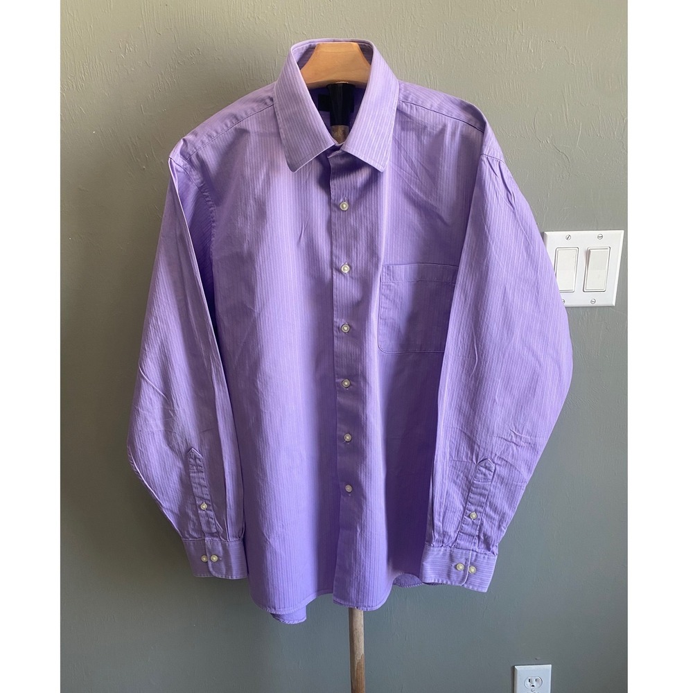 Calvin Klein Mens Purple Pinstripe Cotton Dress Shirt Large 16-16.5 34/35 L/S